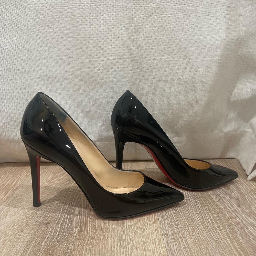 Christian Louboutin black patent closed toed heels